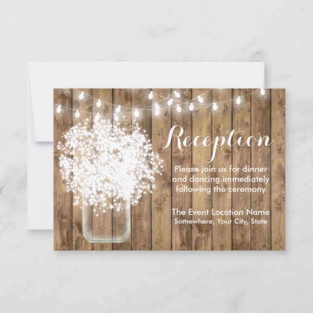 Rustic Baby's Breath & String Lights Reception Invitation (Front)