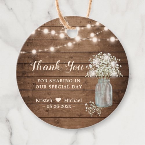 Rustic Babys Breath String Lights Thank You Favor Tags