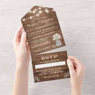Rustic Baby's Breath String Lights Wedding All In One Invitation