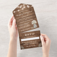 Rustic Baby's Breath String Lights Wedding All In One Invitation