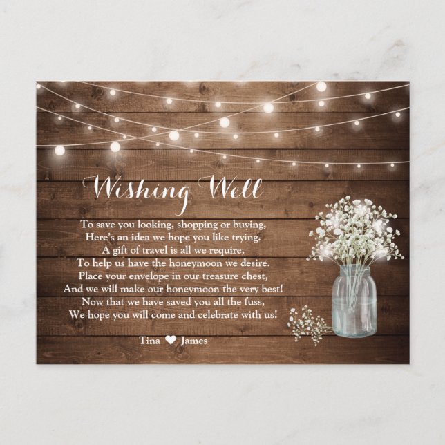 Rustic Baby's Breath String Lights Wishing Well Postcard (Front)