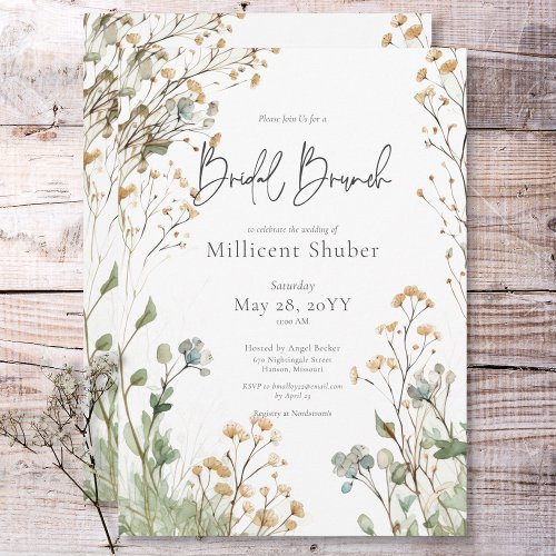 Rustic Babys Breath Watercolor Bridal Brunch Invitation