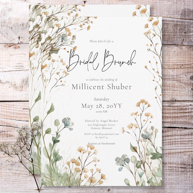 Rustic Baby's Breath Watercolor Bridal Brunch Invitation (Rustic Baby's Breath Watercolor Bridal Brunch Invitation)