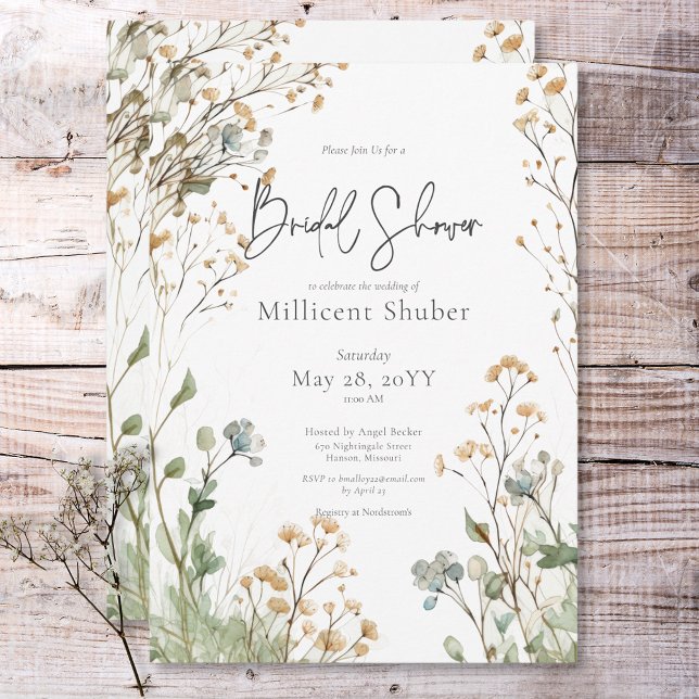 Rustic Baby's Breath Watercolor Bridal Shower Invitation (Rustic Baby's Breath Watercolor Bridal Shower Invitation)