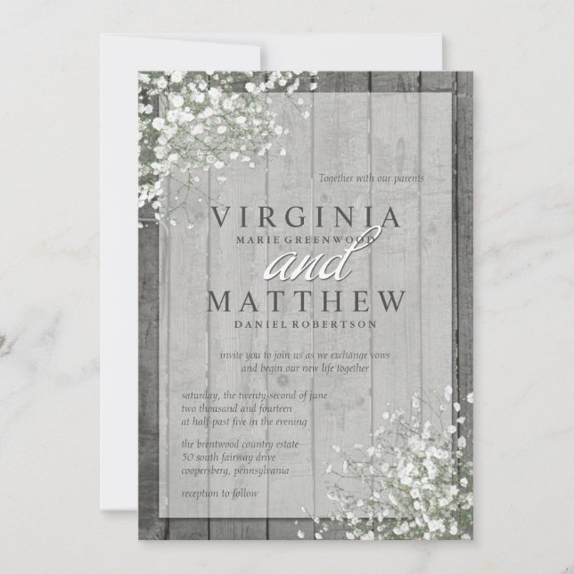 RUSTIC BABY'S BREATH WEDDING INVITATION (Front)