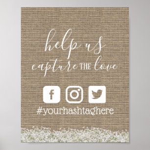 Rustic Baby's Breath Wedding Social Media Hashtag Poster