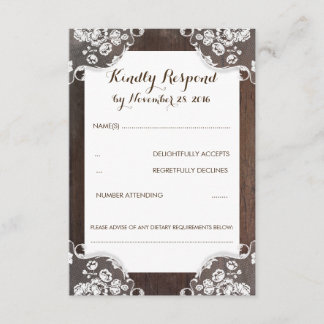 Rustic Baby's Breath Wood and Lace Wedding RSVP