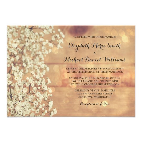 Rustic Baby's Breath Wood Wedding Invitations