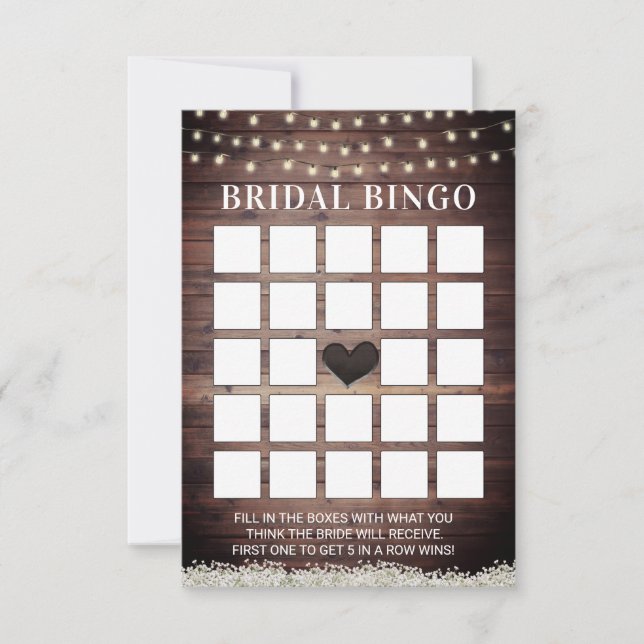 Rustic Baby's Breath Wooden Bridal Bingo Cards (Front)