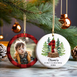 Rustic Baby&#39;s First Christmas Photo Ceramic Ornament