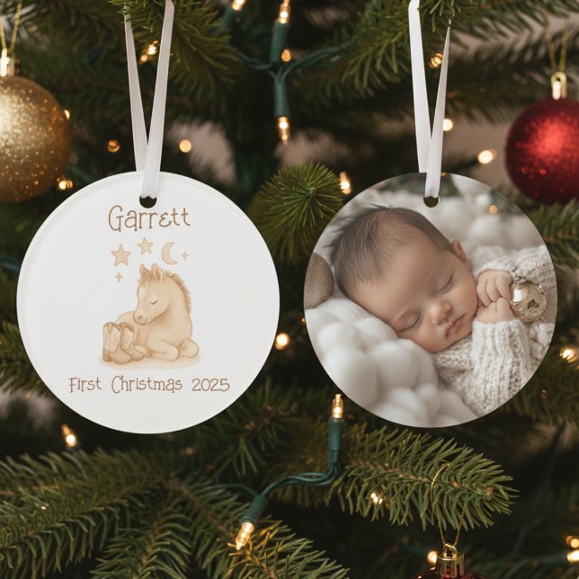 Rustic Baby's First Christmas Photo Keepsake Ornament (Personalized baby's first Christmas photo ornament)