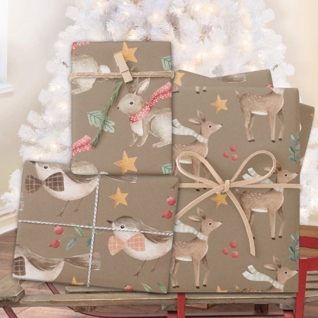 Rustic Baby's First Christmas Reindeer Bunny Bird Wrapping Paper Sheets (Rustic Kraft Baby's First Christmas Reindeer Bunny Bird Holiday Gift Wrapping Paper Sheets Trio)