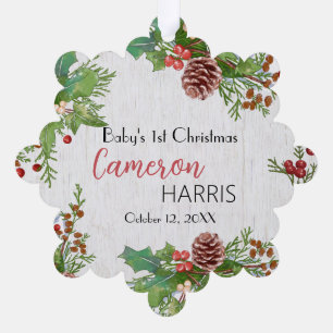 Rustic Baby's Milestone 1st Christmas Photo Ornament Card