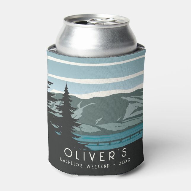 Rustic Bachelor Weekend Camping Trip Forest Woods Can Cooler (Can Front)