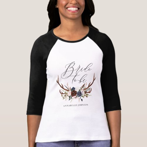 Rustic bachelorette bride to be floral antlers T_Shirt
