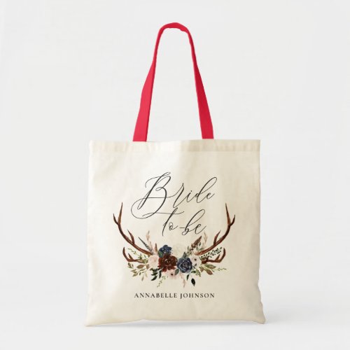 rustic bachelorette bride to be floral antlers tote bag