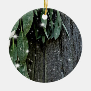 Rustic backyard barn wood and sage   country charm ceramic ornament