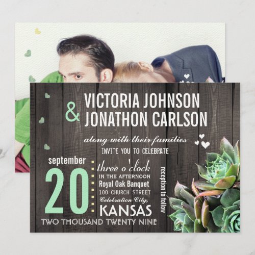Mint &amp; Yellow Succulent Modern Typography Wedding Personalized Invitation