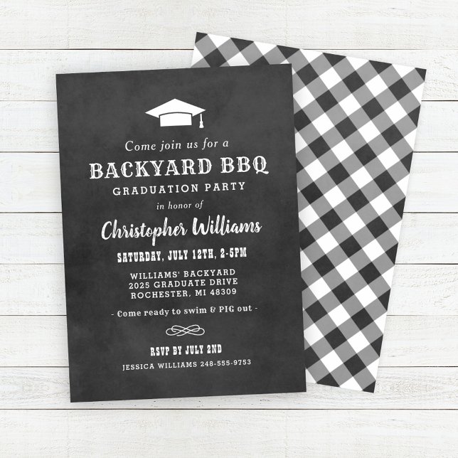 Rustic Backyard BBQ Graduation Party Chalkboard Invitation (Creator Uploaded)