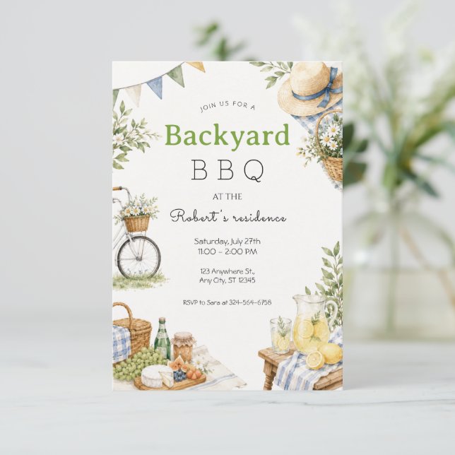 Rustic Backyard BBQ Summer Party Invitation (Standing Front)