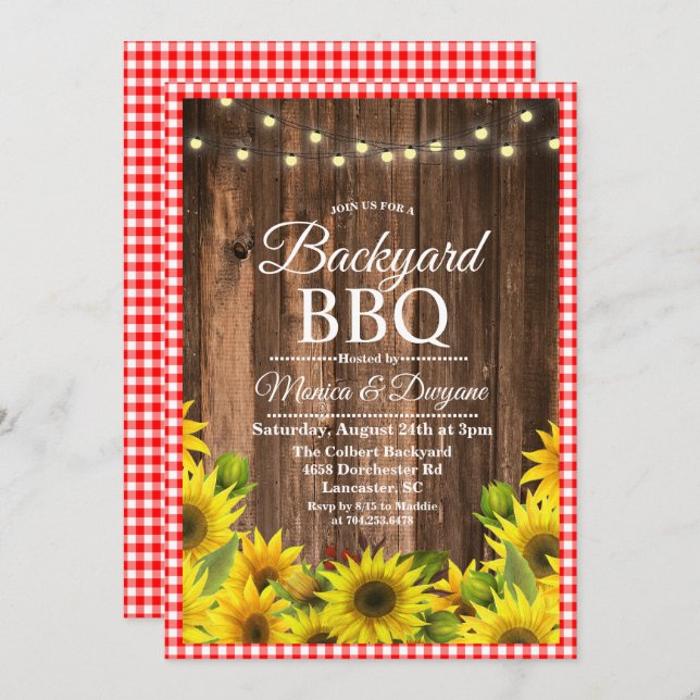 Rustic Backyard BBQ Sunflower Invitation (Front/Back)