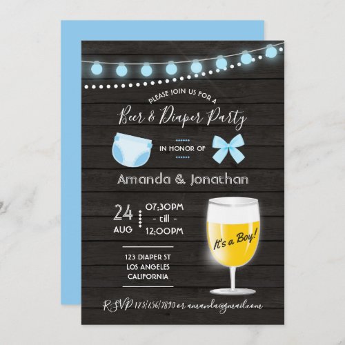Rustic backyard Beer and Diaper Baby Boy Shower Invitation