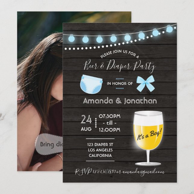 Rustic backyard Beer and Diaper Baby Boy Shower Invitation (Front/Back)