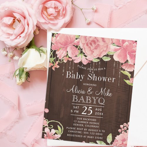 Rustic backyard pink baby shower budget invitation