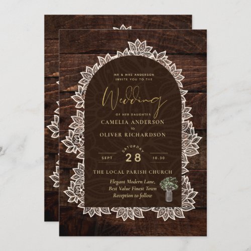 Rustic Backyard Woodland Wedding Wood Lace Invitation