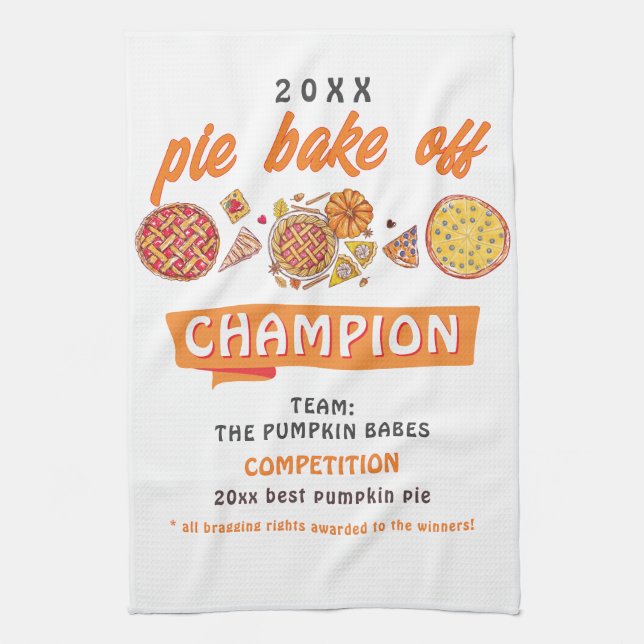 Rustic Bake Off Pumpkin Pie Competition Champion Kitchen Towel (Vertical)