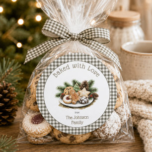 Rustic Baked with Love Christmas Cookies Classic Round Sticker