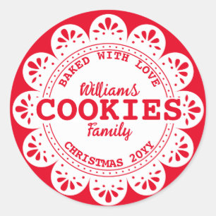 Rustic Baked with love Christmas Cookies Red White Classic Round Sticker