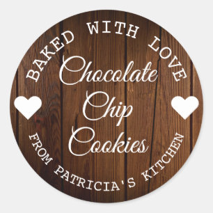 Rustic Baked With Love Cookies Brown Wood Classic Round Sticker