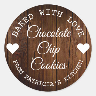 Rustic Baked With Love Cookies Brown Wood Classic Round Sticker