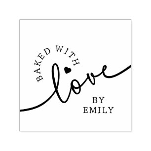 Rustic Baked with Love Script Heart Handmade Self-inking Stamp