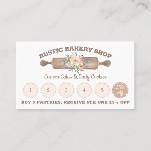 Rustic Bakery Buy five get discount loyalty Business Card