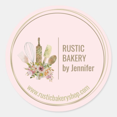 Rustic Bakery Chef circle frame cute blush kitchen Classic Round Sticker