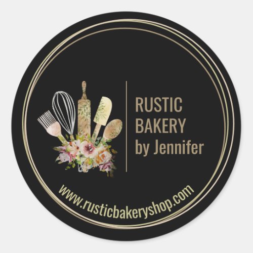 Rustic Bakery Chef circle framed cute logo Classic Round Sticker