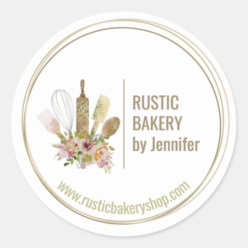 Rustic Bakery Chef circle framed cute logo kitchen Classic Round Sticker