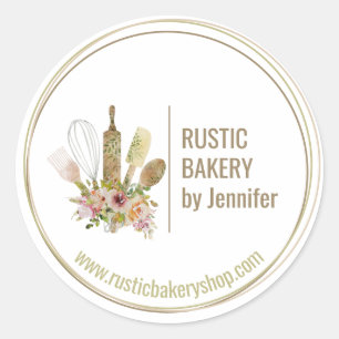 Rustic Bakery Chef circle framed cute logo kitchen Classic Round Sticker