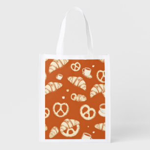 Rustic Bakery Croissants and Pretzels Hand-Drawn Grocery Bag
