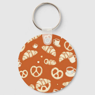 Rustic Bakery Croissants and Pretzels Hand-Drawn Keychain