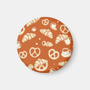 Rustic Bakery Croissants and Pretzels Hand-Drawn Magnet