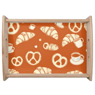 Rustic Bakery Croissants and Pretzels Hand-Drawn  Serving Tray