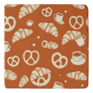 Rustic Bakery Croissants and Pretzels Hand-Drawn Trivet