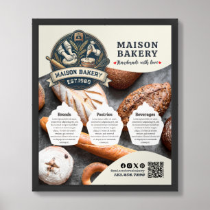 Rustic Bakery Store Pastry Chef Menu Price List Framed Art
