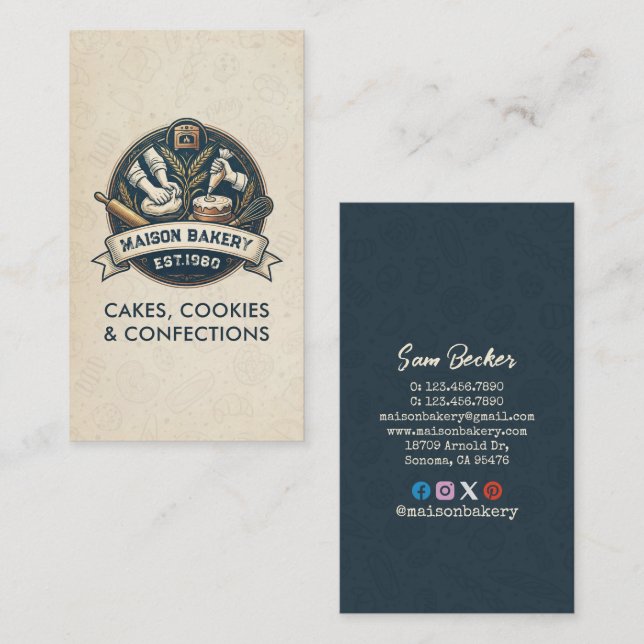 Rustic Bakery Store Pastry Dessert Sweet Cake Shop Business Card (Front/Back)