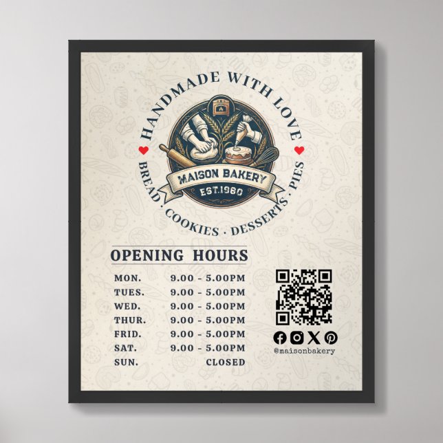Rustic Bakery Store Pastry Desserts Opening Hours Framed Art (Framed Front)
