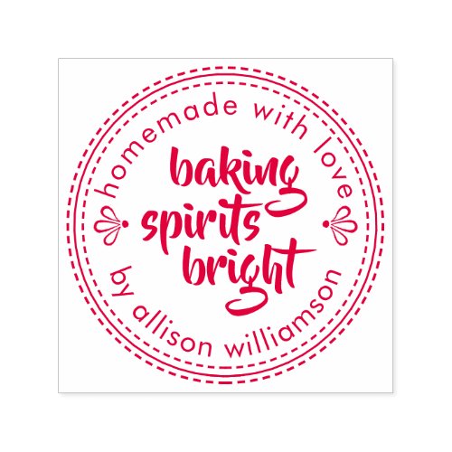 Rustic Baking Spirits Bright Christmas Holiday Red Self_inking Stamp