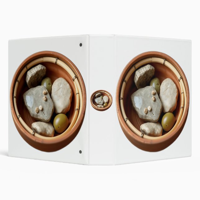 Rustic Bamboo and Stone Bowl 3 Ring Binder (Background)